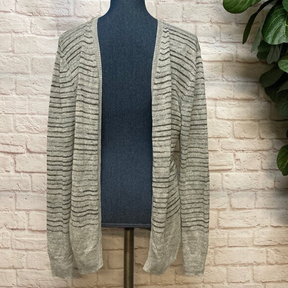 Men's All Saints Linen Open Cardigan, Gray Striped, Size Small - Picture 1 of 4